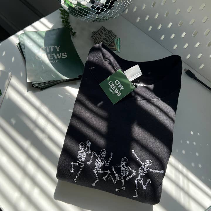 Dancing skeleton embroidery sweatshirt for wholesale by City Crews Apparel