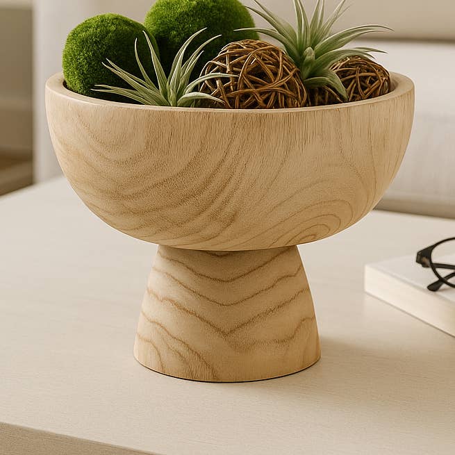 Sagebrook Home - Wholesale Decorative Plate/Dish/Bowl - Bowl - Brown Paulownia Wood with Pedestal Base, 8 in.0