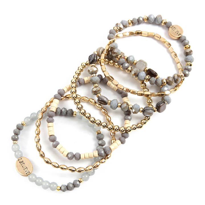 MYS Wholesale Inc - Wholesale Beaded Bracelet - Trendy I Believe Charm Mix Beads Stackable Bracelet5