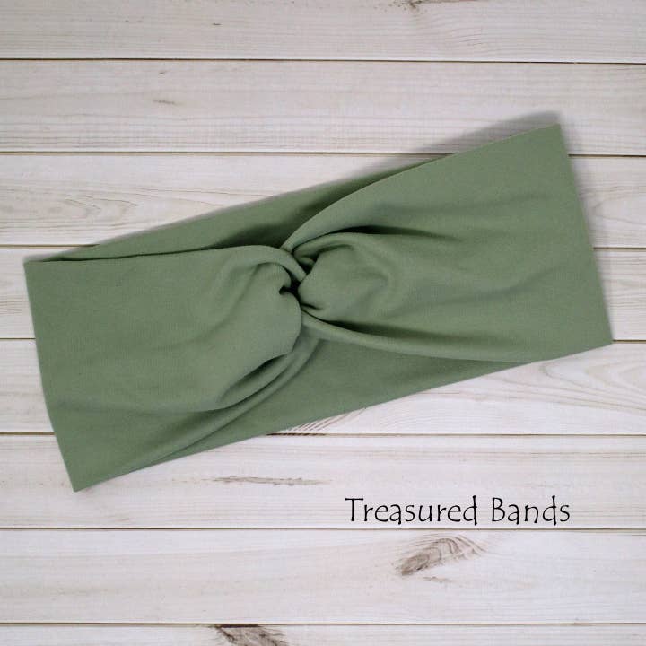 Sage Green Solid Comfortable Wide Knit Twist Headbands for wholesale by Treasured Haven