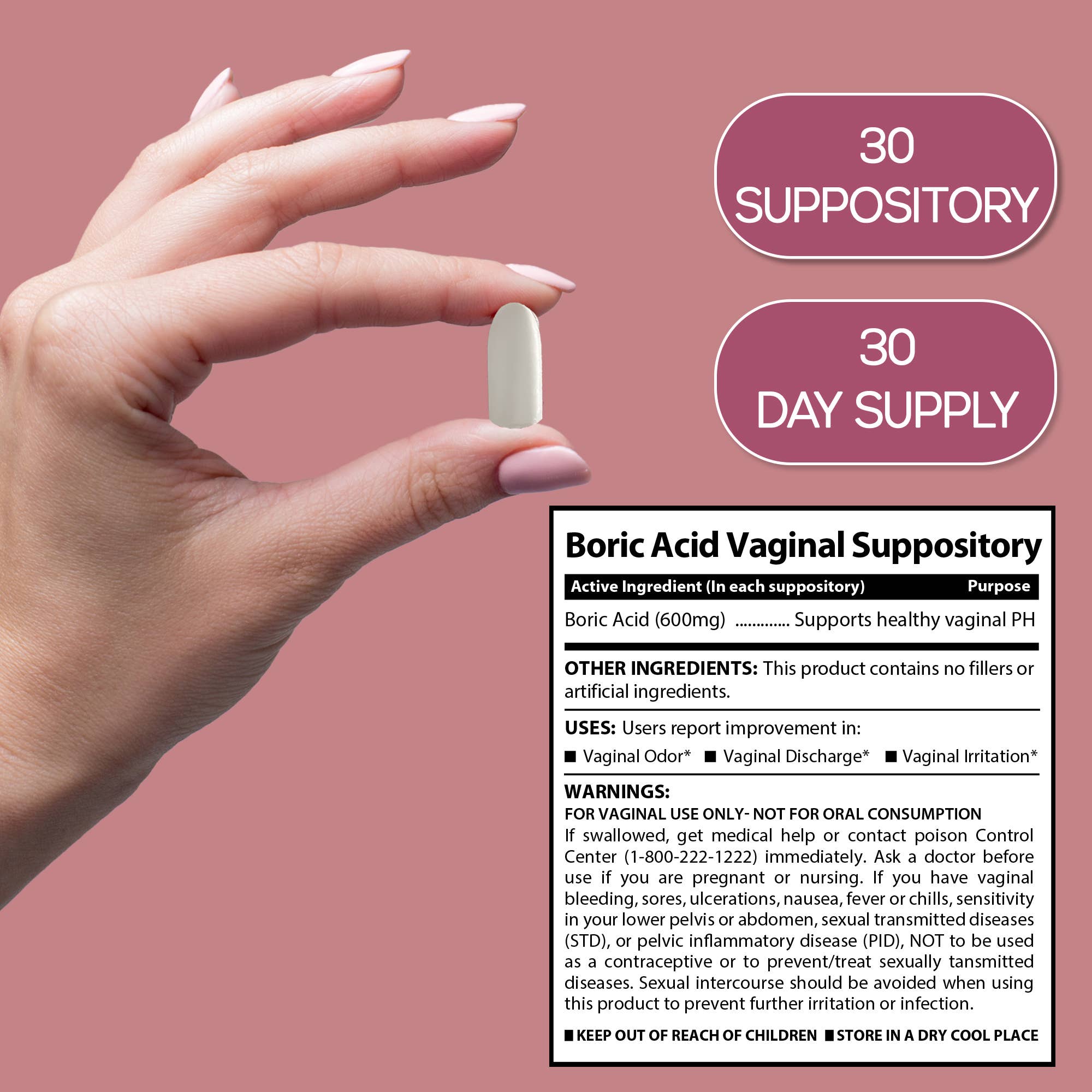 HARMONIFY - Wholesale Oral Supplement/Vitamin - Boric Acid Suppositories for Women 600 mg, Pure Boric Acid 2