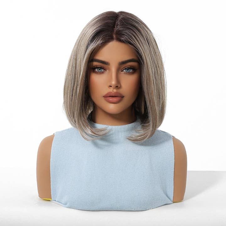 MONO Imported Gray Bob Wig With Natural Gradient And Parting for wholesale by kycozy