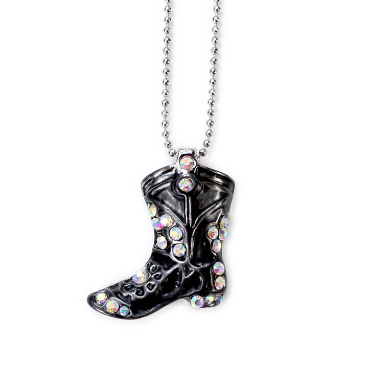 Cowgirl Boot Necklace - Black for wholesale by Wyo-Horse Jewelry