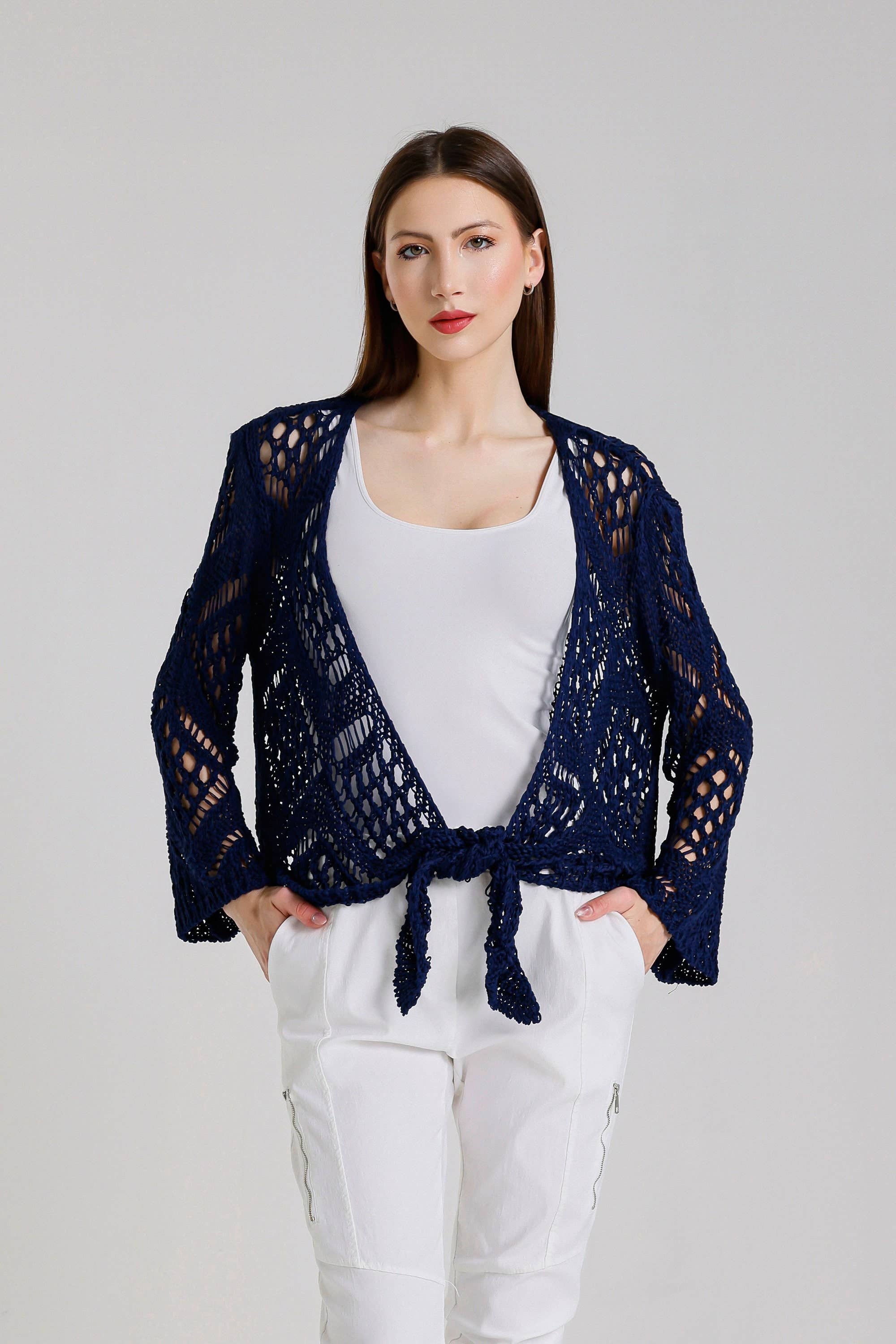 TINA Stephens Italy/Tees By Tina - Vente Cardigan – femme - Boléro Kandra en tricot ouvert à nouer sur le devant (CLS303)15