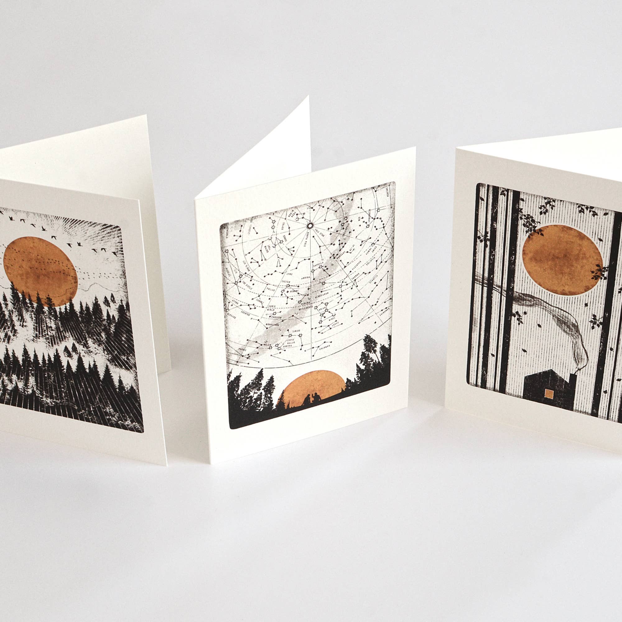 Luke Holcombe Studio - Wholesale Stationery/Notecard Set - Wilderness Collection (Pack of 3 Cards) Forest Stars Cabin8