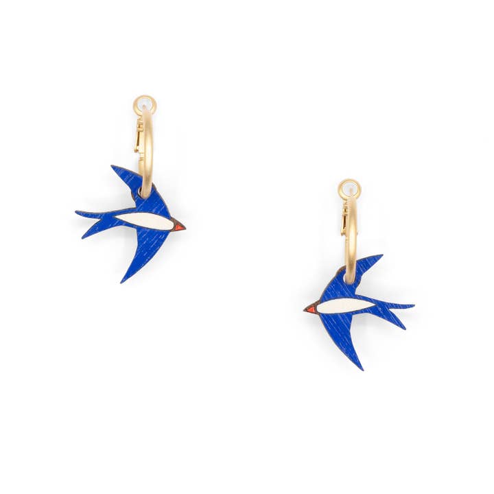 Materia Rica - Wholesale Hoop Earrings - Navy Blue Swallow