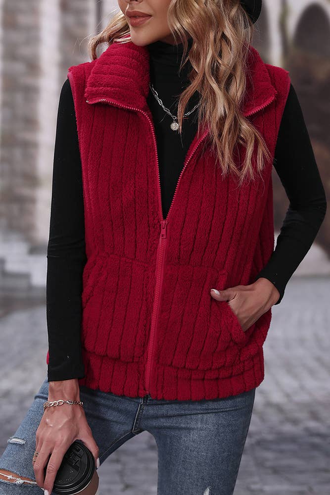 Red Rote Fleeceweste mit offenem Reißverschluss und Taschen SR015 für den Großhandel auf Faire2