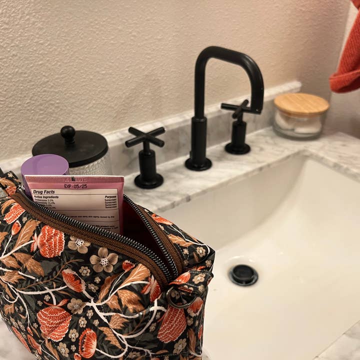 Cholla Street Studios - Wholesale Makeup/Cosmetic Bag - Dark Floral Quilted Makeup Bag3