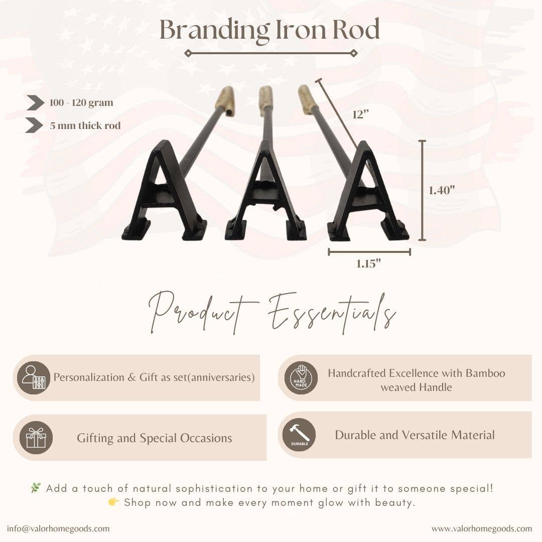 Valor Home Goods – wholesale Outdoor grill tools – Alphabet A BBQ Branding Iron with Handcrafted Bamboo Handle7