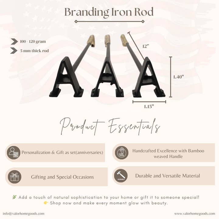 Valor Home Goods - Wholesale Outdoor grill tools - Alphabet J BBQ Branding Iron with Handcrafted Bamboo Handle7