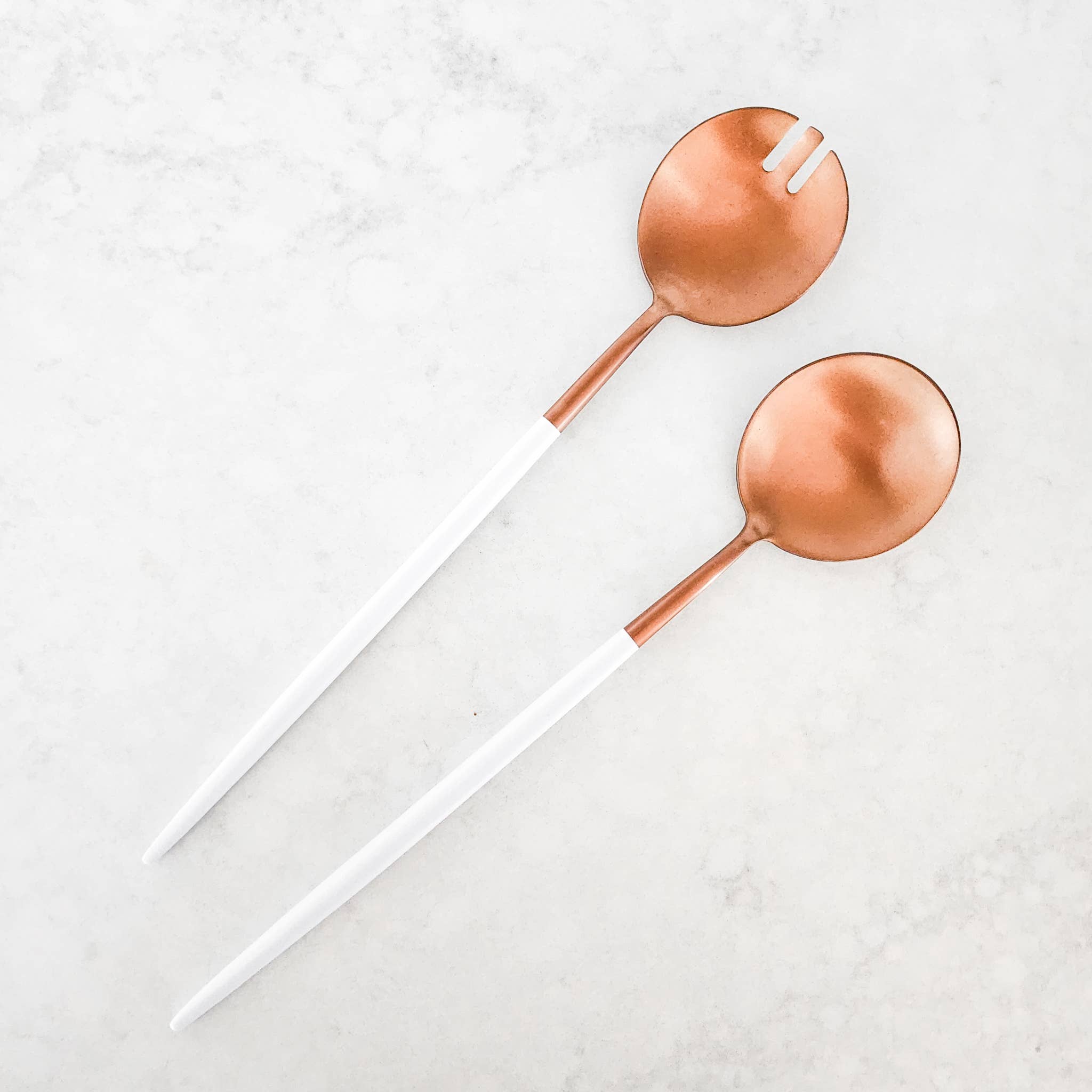 CLINQ - Wholesale Serving Utensil - White and Copper Salad Servers (Set of 2)
3