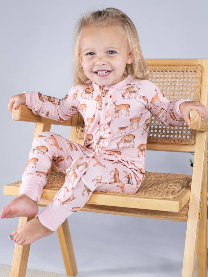 Does & Fawns - LS Convertible Zip PJs for wholesale by Goosies
