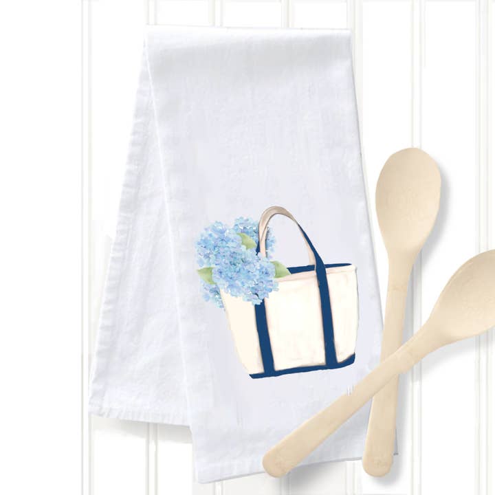 Tea Towel - Canvas Tote with Hydrangeas for wholesale by Peachy Pendants