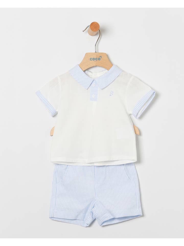 COCO ACQUA - Wholesale Top & Short Set - Kids - Boy's Set: Polo and Bermuda Shorts with Light Blue Stripe Detail