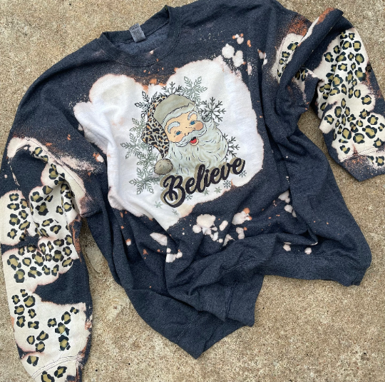 Hartley Co - Wholesale Graphic Sweatshirt - Women's - Believe Santa Bleached Sweatshirt | Holiday Boutique 1