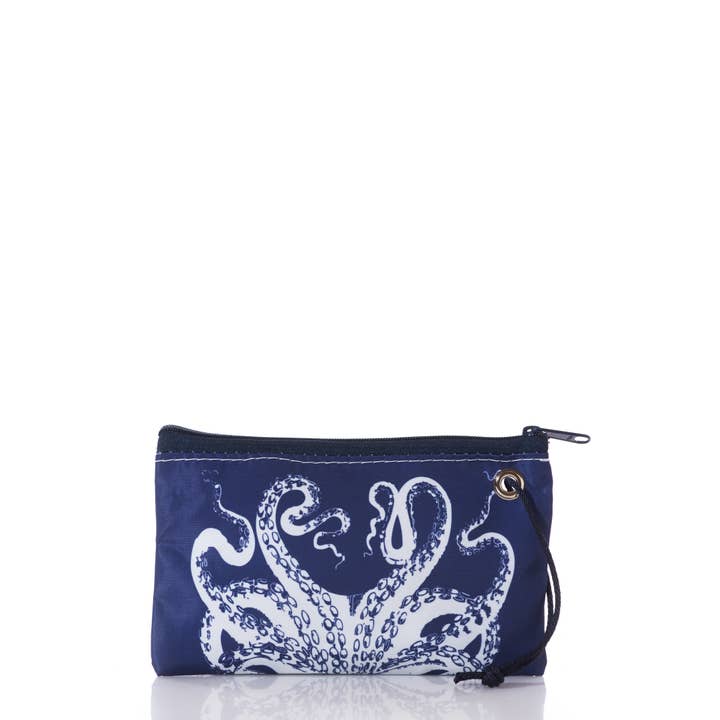 White on Navy Octopus Wristlet for wholesale by Sea Bags