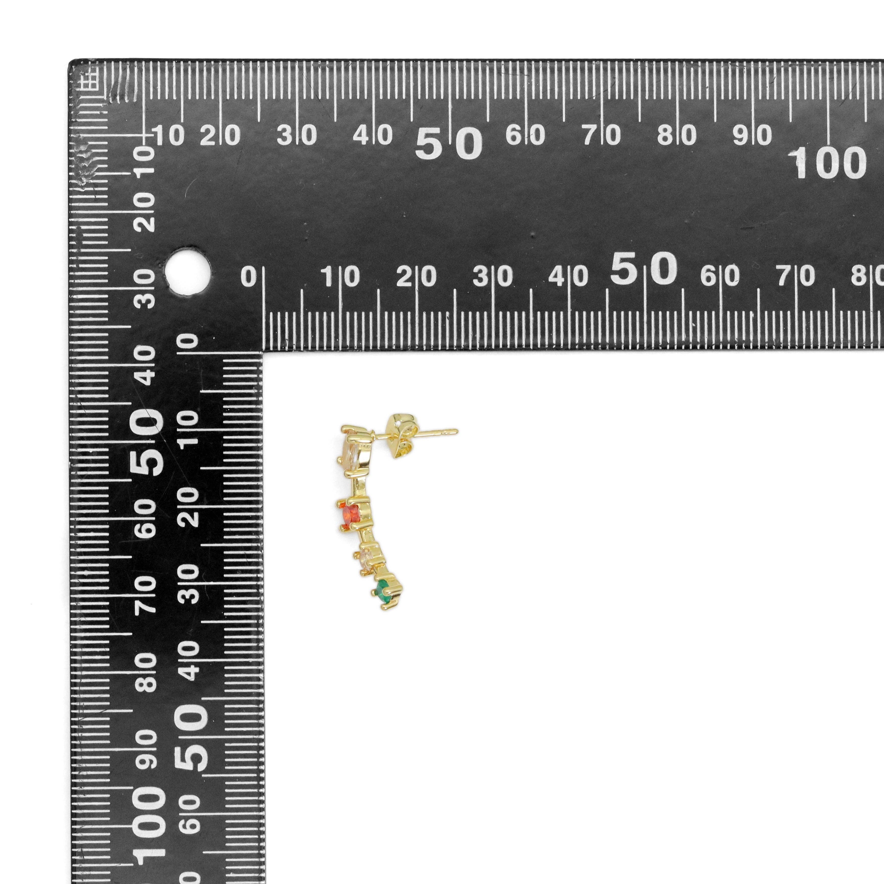 BestBeads&Beyond - Wholesale Stud/Post Earrings - Gold Colorful CZ Arc-shaped moon Stud Earrings, Sku#LD5383