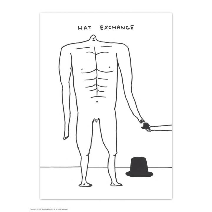 Funny A6 Art Postcard By David Shrigley - Hat Exchange for wholesale by David Shrigley x Brainbox Candy