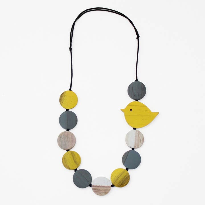 Yellow Beaded Robin Necklace for wholesale by Sylca Designs