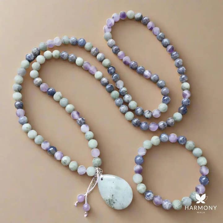 Harmony Mala - Wholesale Beaded/Pearl Necklace - Cordierite, Labradorite, and Amethyst Mala Necklace7