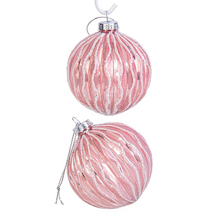 Pink Relief Glass Christmas Tree Ornaments Set of 2 for wholesale by STP