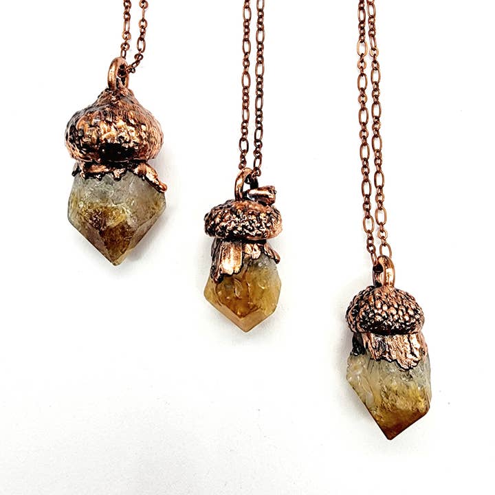 Citrin Point Agern Halskæde // Elektroformet Smykke for engroshandel hos MergingMetals