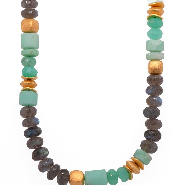 Chrysoprase, Labradorite 8mm Necklace 24k Fair Trade Gold Vermeil for wholesale by Joyla Jewelry