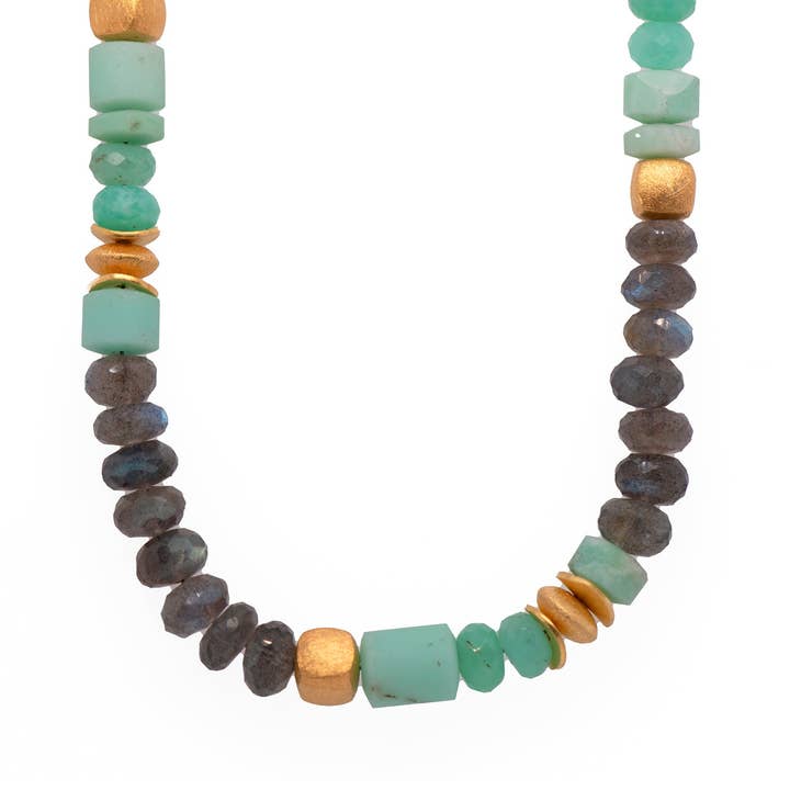 Chrysoprase, Labradorite 8mm Necklace 24k Fair Trade Gold Vermeil for wholesale by Joyla Jewelry