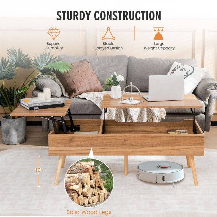 Brown 47 Inch Lift Top Coffee Table with 2 Hidden Compartments for wholesale on Faire4