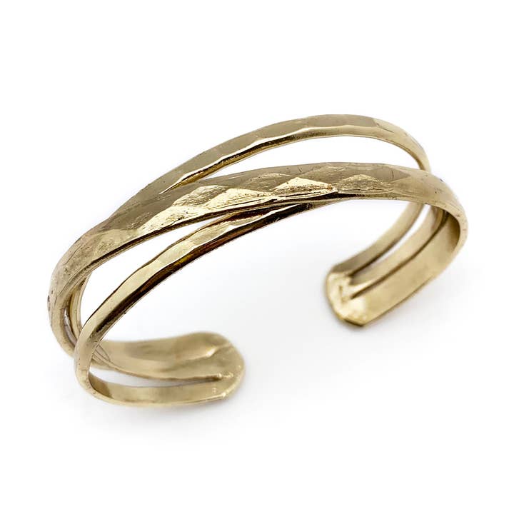 Bracelet manchette réglable plaqué or - Bandes minces empilées pour la vente par Anju Jewelry