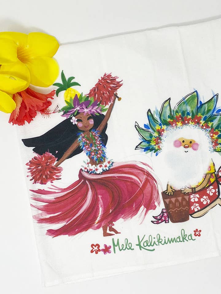 SANTA HULA kitchen Towel for wholesale by Suzanne Jennerich