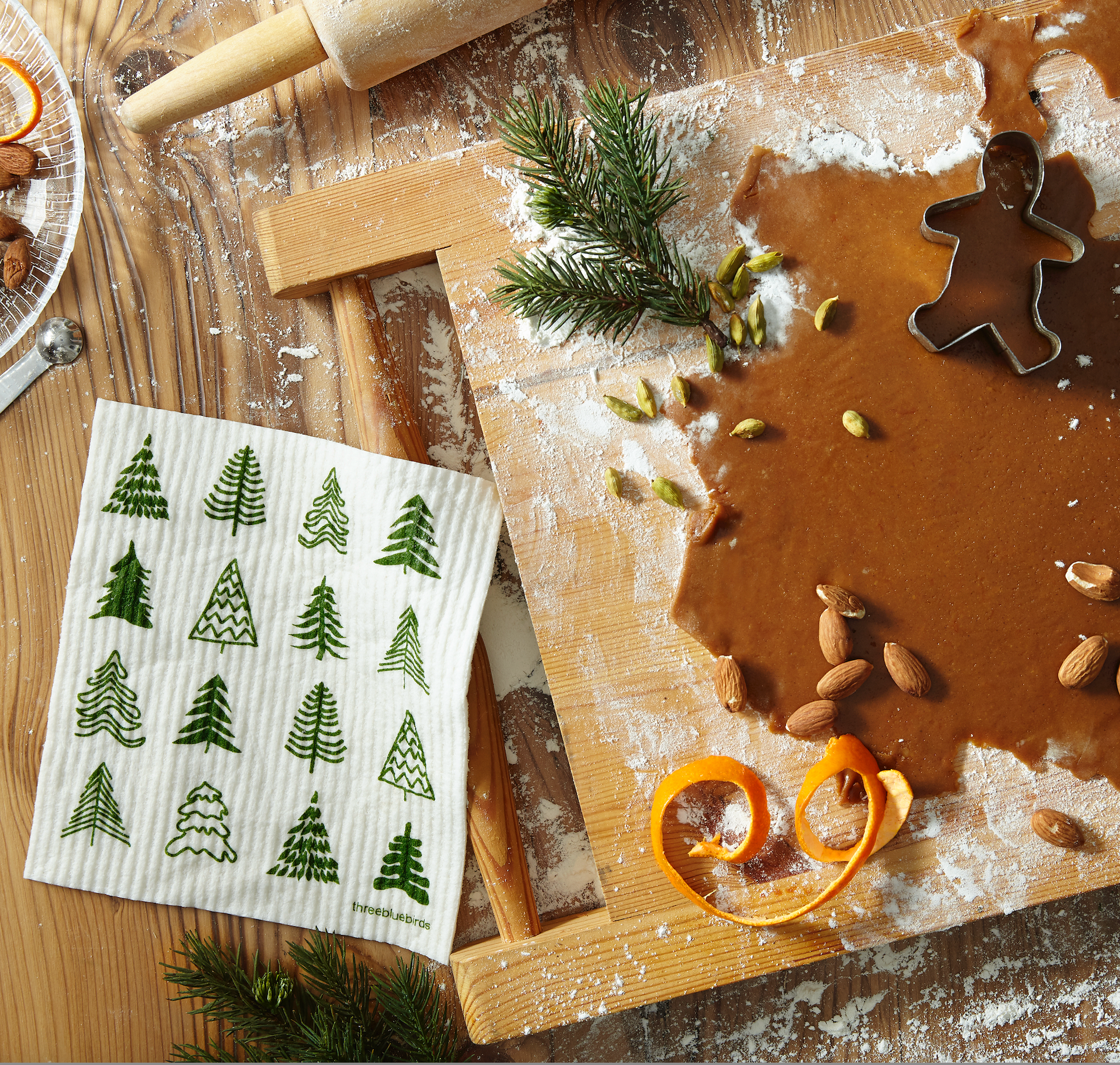 Three Bluebirds Swedish Dishcloths - Wholesale Dishcloth - Woodland Trees Swedish Dishcloth1