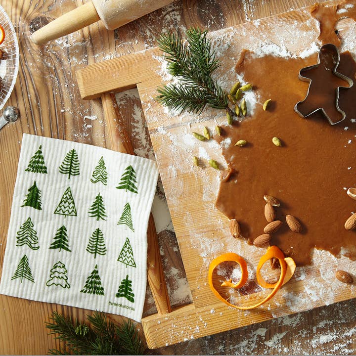 Three Bluebirds Swedish Dishcloths - Wholesale Dishcloth - Woodland Trees Swedish Dishcloth1