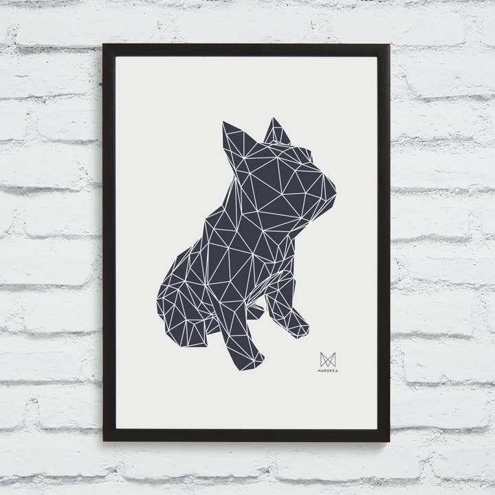 French Bulldog Framed Print - Black on White for wholesale by Marokka Design