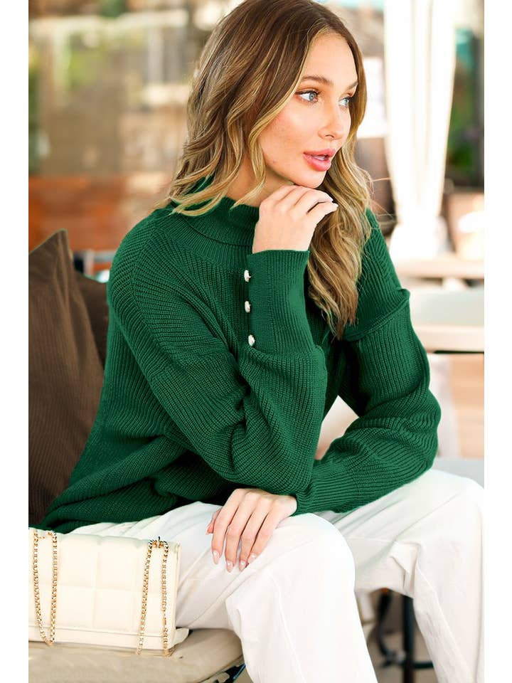 Vine & Love - Wholesale Knit Sweater - Women's - Pearl Button Detail Rib Knitted Sweater VT60542-2