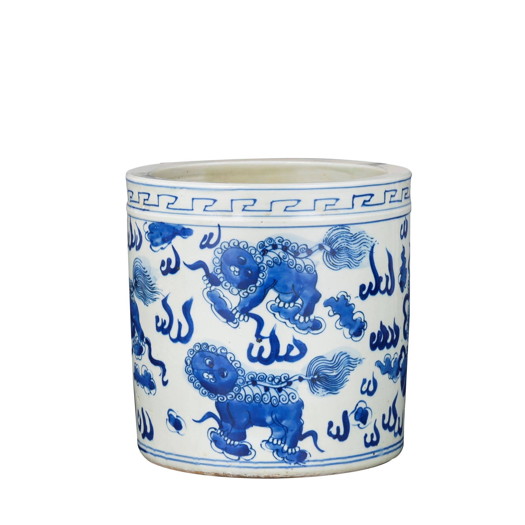 Legend Accents - Vente Pot - Pot d'orchidées bleu et blanc avec motif Foo Dog