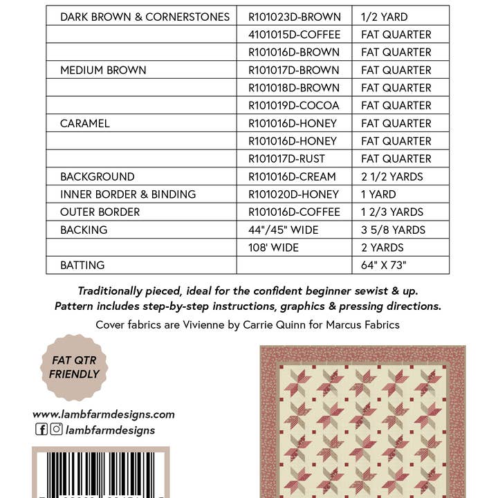 Lamb Farm Designs - Wholesale Quilt - Caramel Latte Quilt Pattern