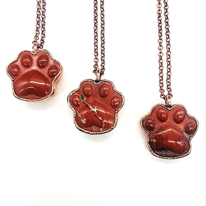 Röd Jaspis Tassavtryck Halsband // Elektroformad Smycke för wholesale av MergingMetals