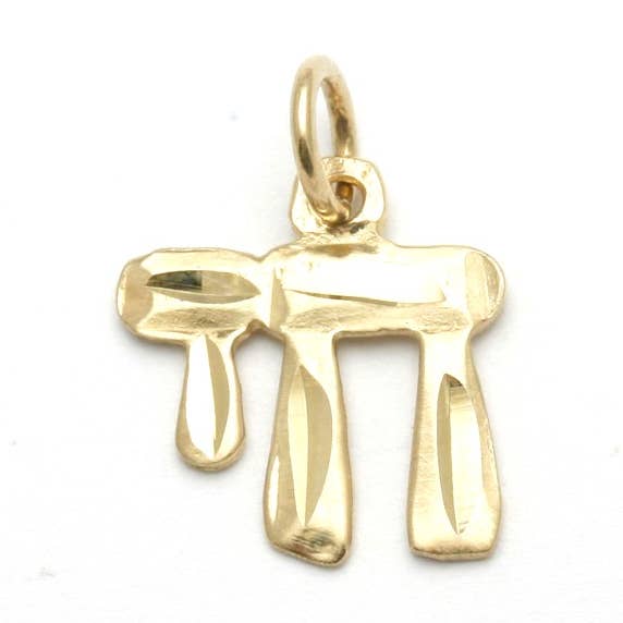 14k Yellow Gold Chai Pendant Diamond Cut for wholesale by Bareket Fine Jewelry