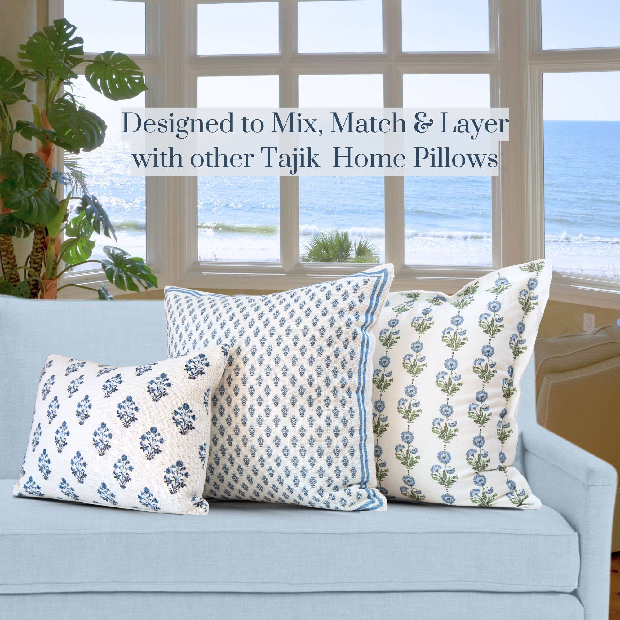 Tajik  Home  LLC - Wholesale Throw Pillow Cover - Amalthea Blue Linen Block Print Square Pillow Cover1