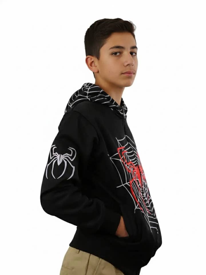 Lime Tree Clothing Inc. – Großhandel Hoodie – Kinder – Spider Hero Hoodie mit Reißverschluss für Kinder — lustiges Design mit Maskenkapuze1