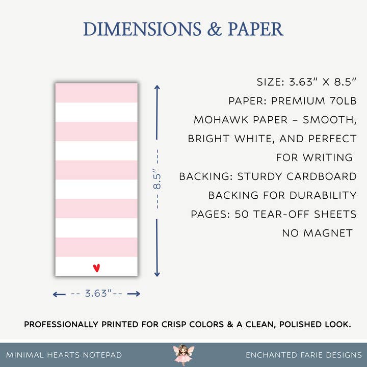 Enchanted Farie Designs - Wholesale Notepad - Pink Striped Heart Notepad3