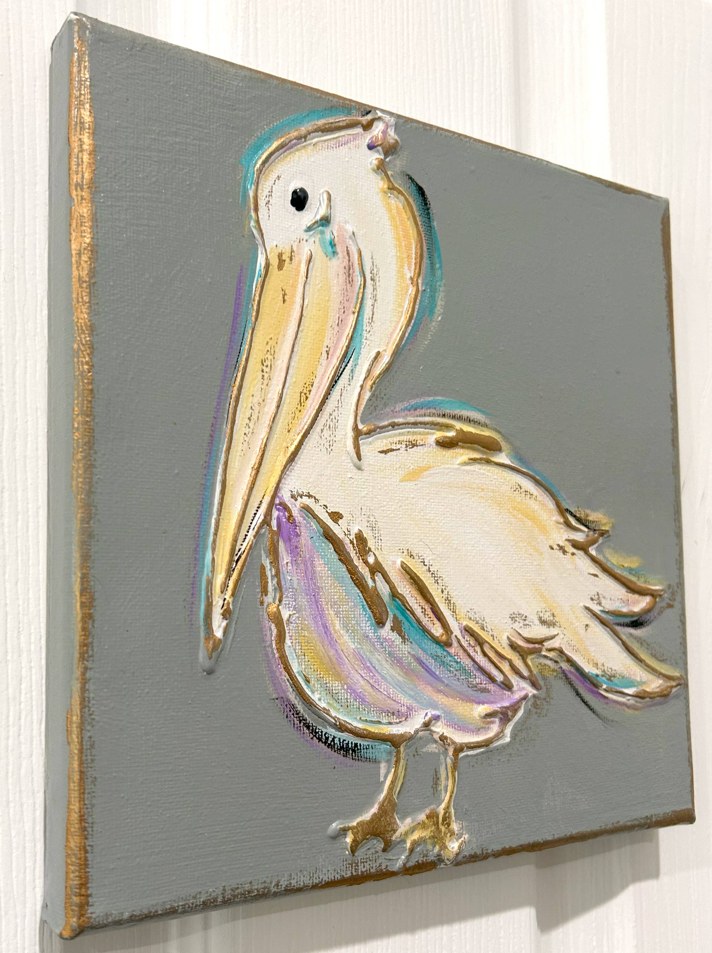 Coddiwomple - Vente Tableau/dessin - Toile d'art pélican texturée plage côtière tropicale3