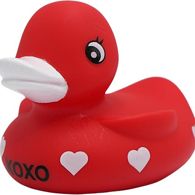 4E's Novelty - Wholesale Bath Toy - Baby - 3" Valentines Rubber Duck 2 Pack - Large Red XOXO Sweetheart Rubber Ducky