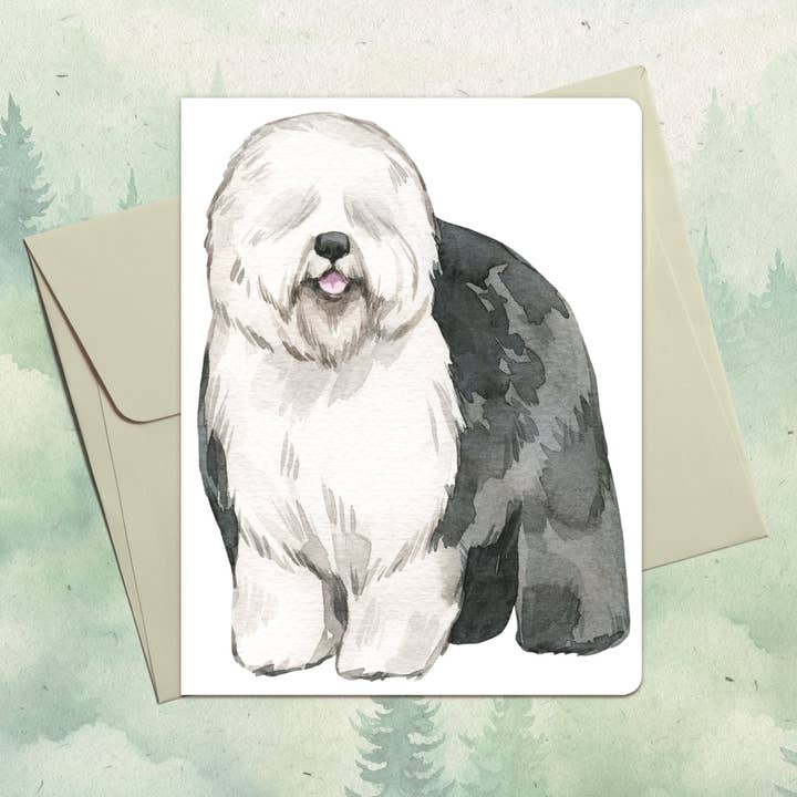 Handmade Old English Sheepdog greeting card for wholesale by Soul Familiar