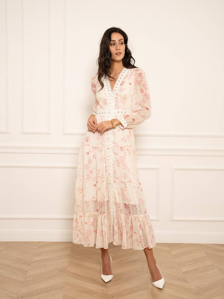 Langes Kleid Avril mit Blumenmuster - 80957-7 für den Großhandel von CHOKLATE PARIS