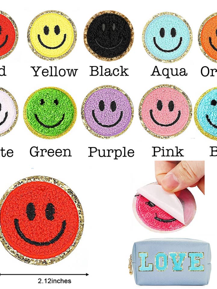 Self Adhesive Chenille Smiley Face Patches for wholesale by Poppy Lee Lane