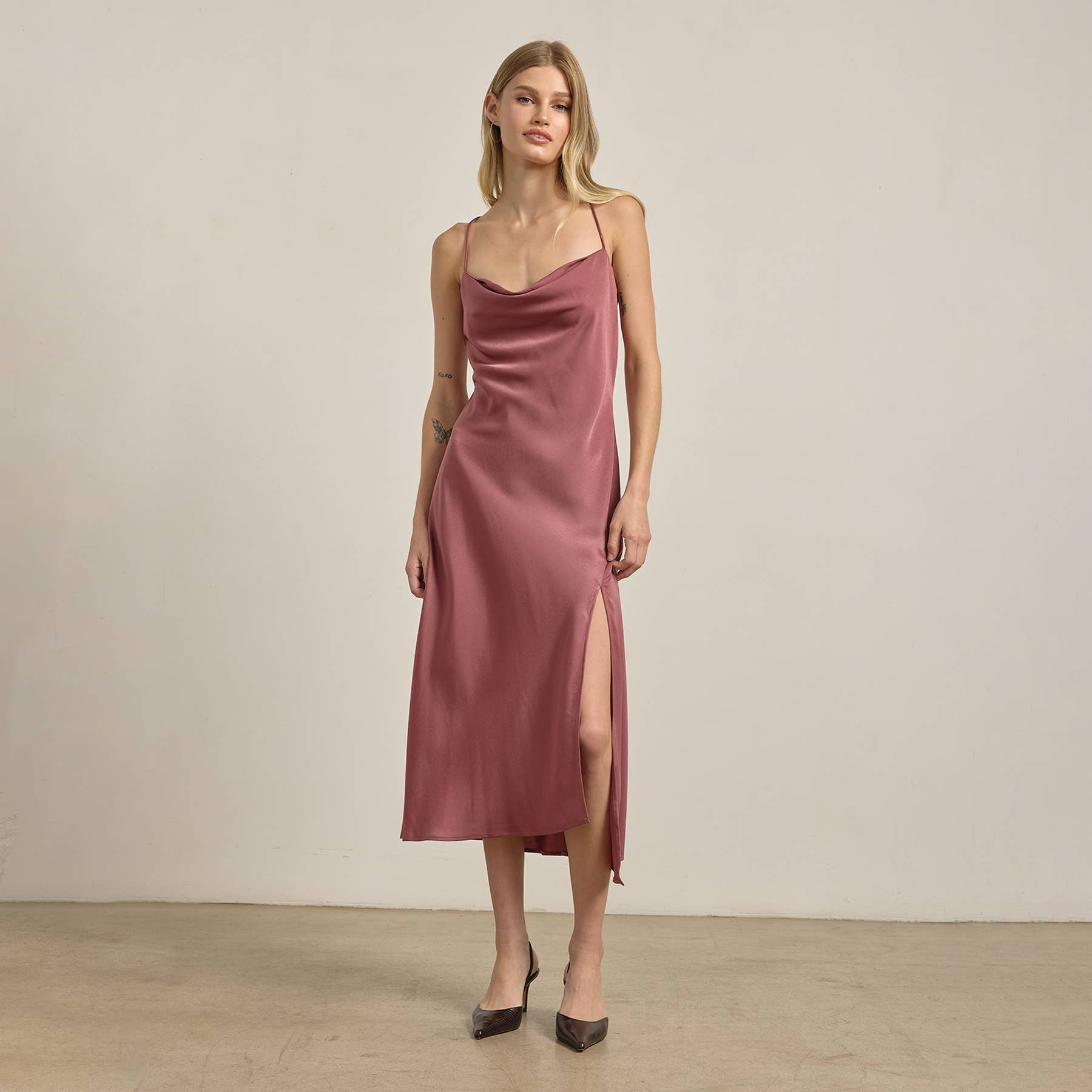 RAISONNEL - Wholesale Dress - Women's - Satin Drape Slip Dress - RD12028