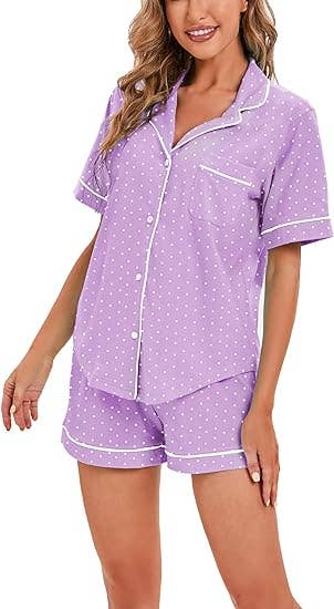 GEXWORLDWIDE - Wholesale Sleepwear Set - Women's - Women's 100% Cotton Pajamas Short Sleeve Wave point2