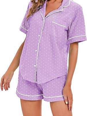 GEXWORLDWIDE - Wholesale Sleepwear Set - Women's - Women's 100% Cotton Pajamas Short Sleeve Wave point2